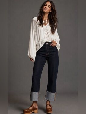 NWOT Pilcro Scotty High-Rise Cuffed Straight-Leg Jeans Anthropologie Size 28